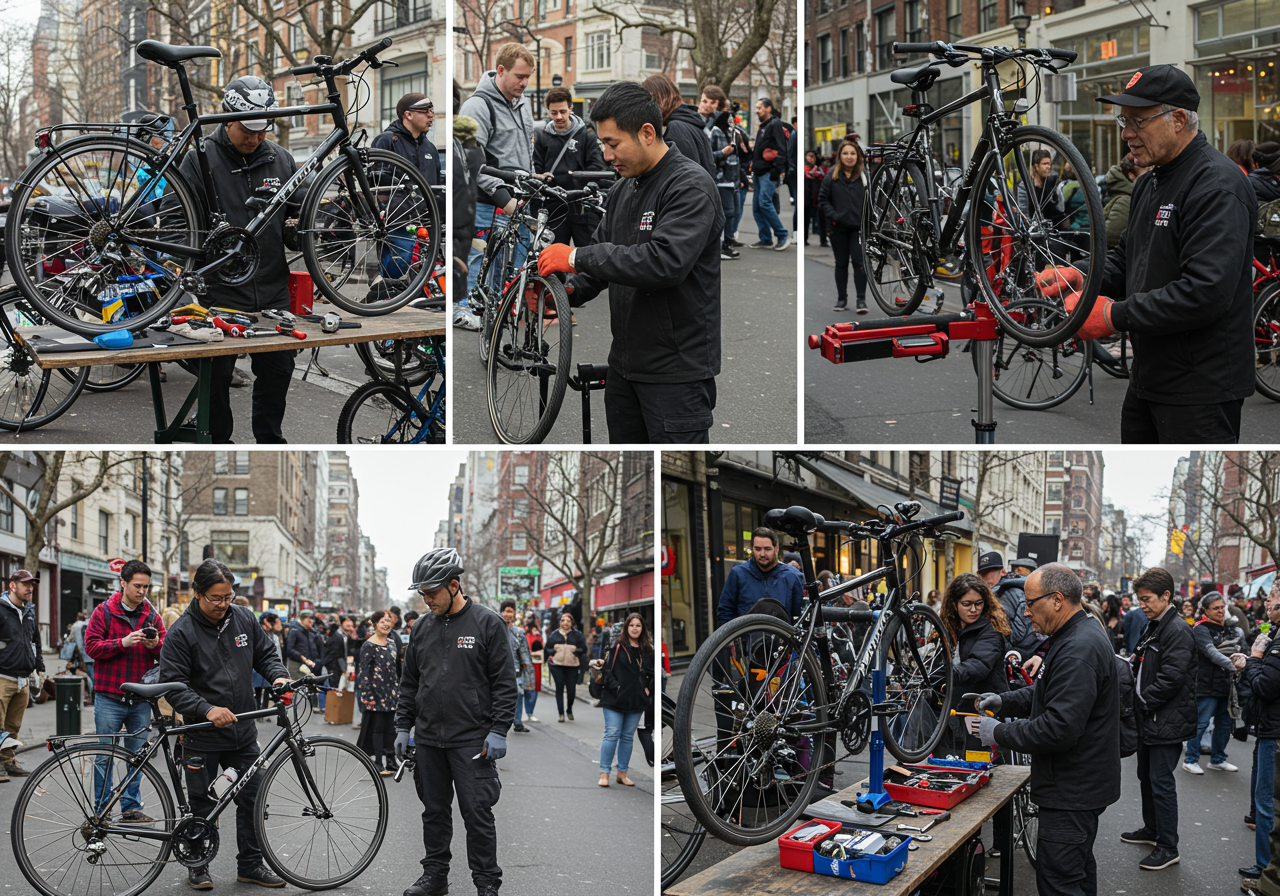 Técnico reparando bicicleta